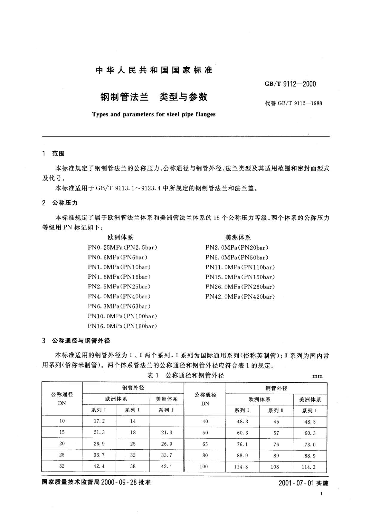 鋼制管法蘭類型與參數的國家標準GB 9112-2000